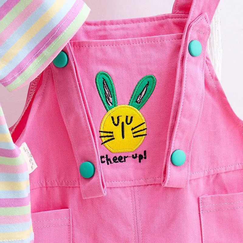 2-piece Colorful Striped T-shirt & Dungarees for Toddler Girl  Wholesale children's clothing