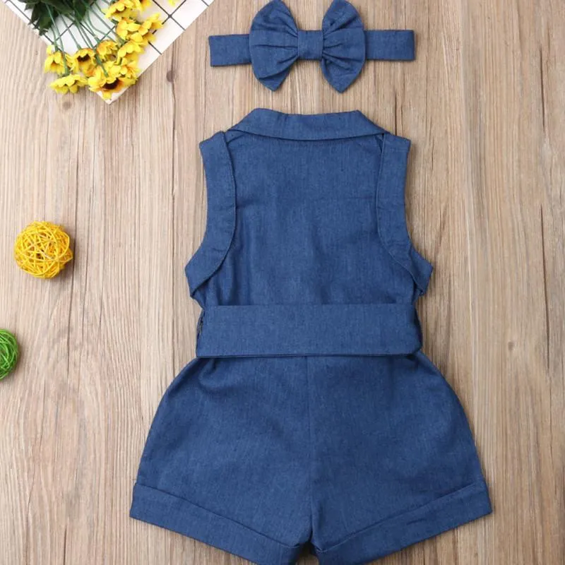 2-piece Solid Sleeveless Overalls & Headband for Toddler Girl Wholesale children's clothing