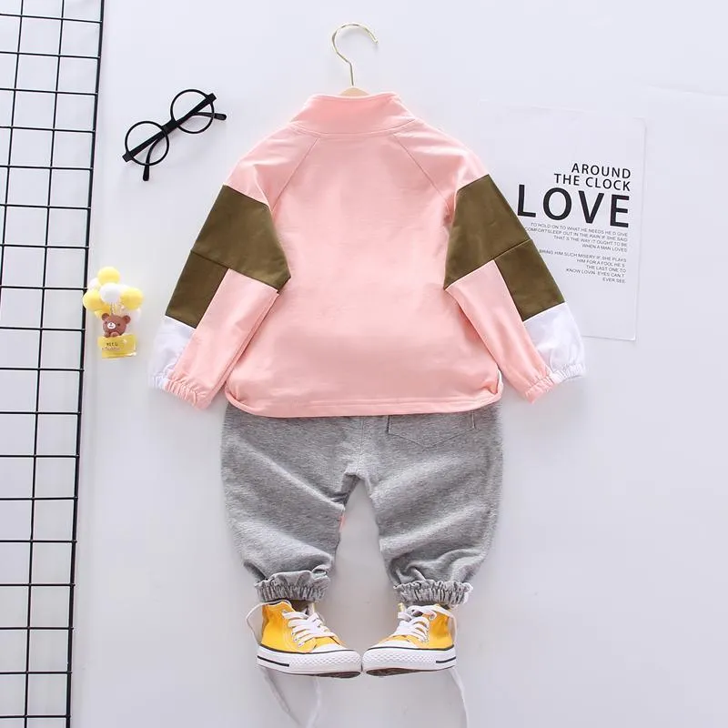 2pcs Fashion Color-block Letter Hoodies and Pants Wholesale children's clothing