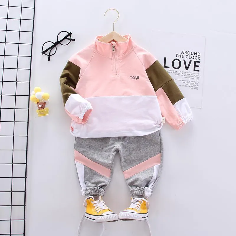 2pcs Fashion Color-block Letter Hoodies and Pants Wholesale children's clothing