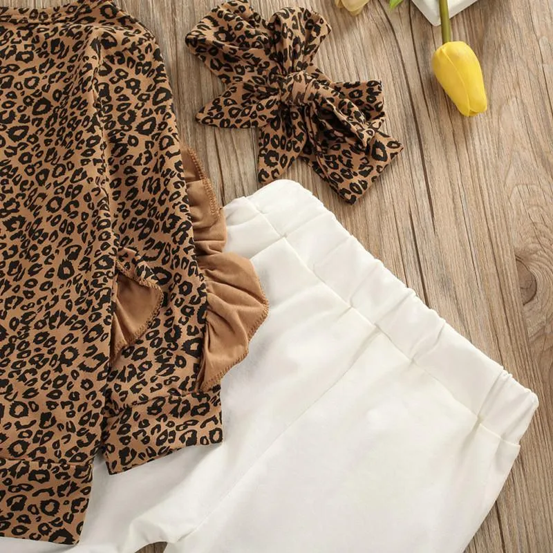 3-piece Leopard Printed Blouse with Headband & Pants for Toddle Girl