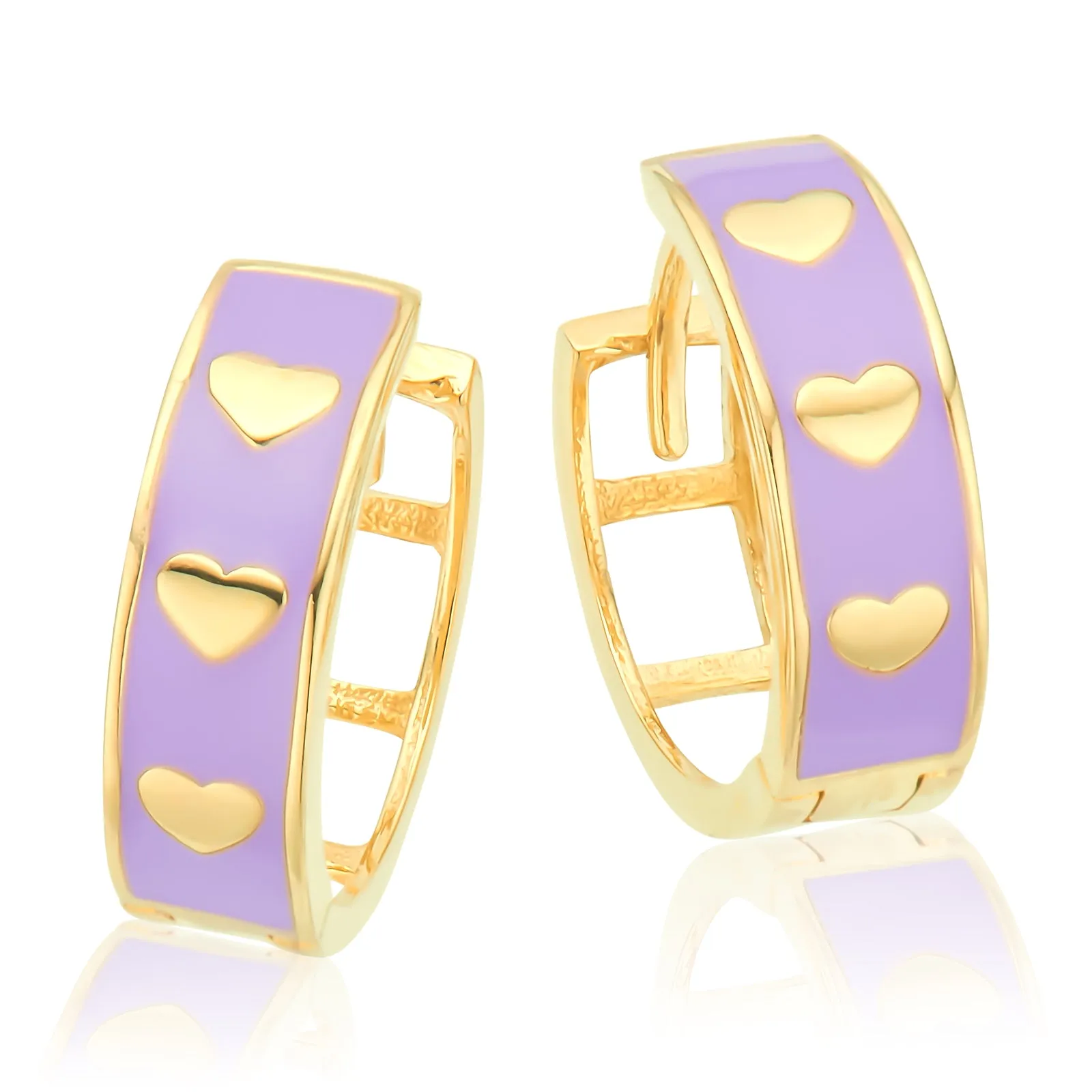 9ct Yellow Gold Enamel Purple Children's Huggie Earrings