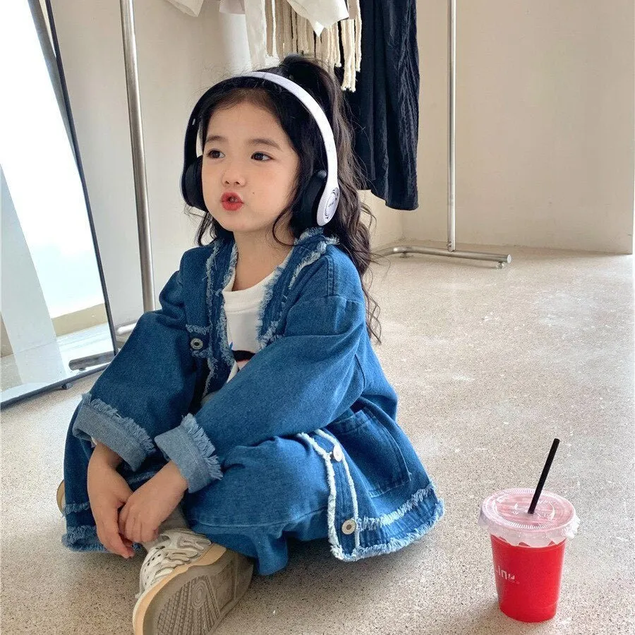 Blue Denim Jacket and Wide Leg Jeans Set for Girls (2-9Y)