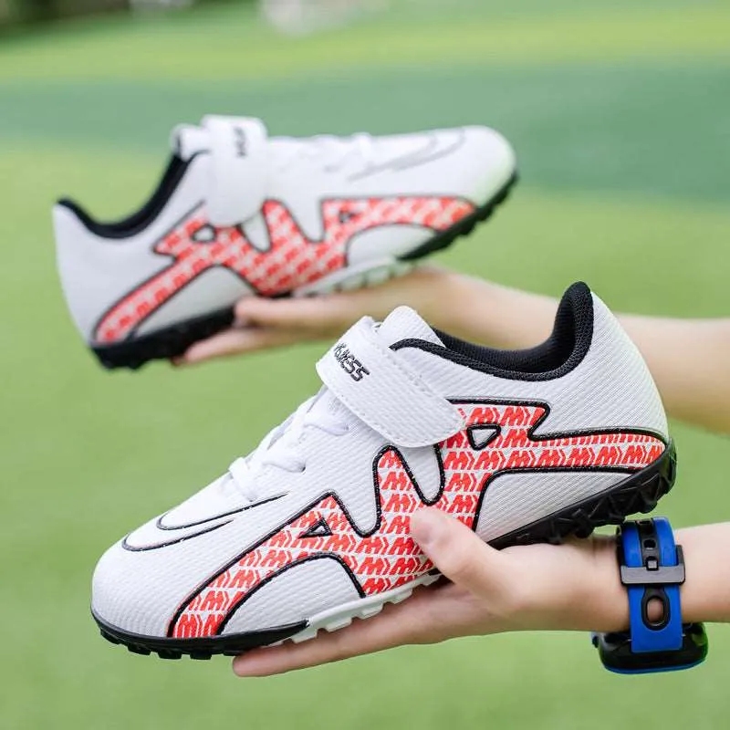 Boys' Soccer Shoes, TF Studs, Magic Tape, Non-slip Training