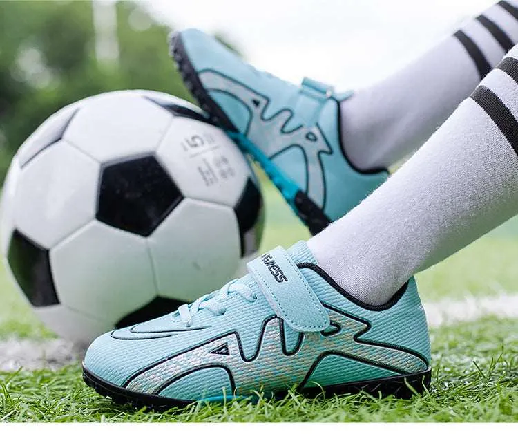 Boys' Soccer Shoes, TF Studs, Magic Tape, Non-slip Training