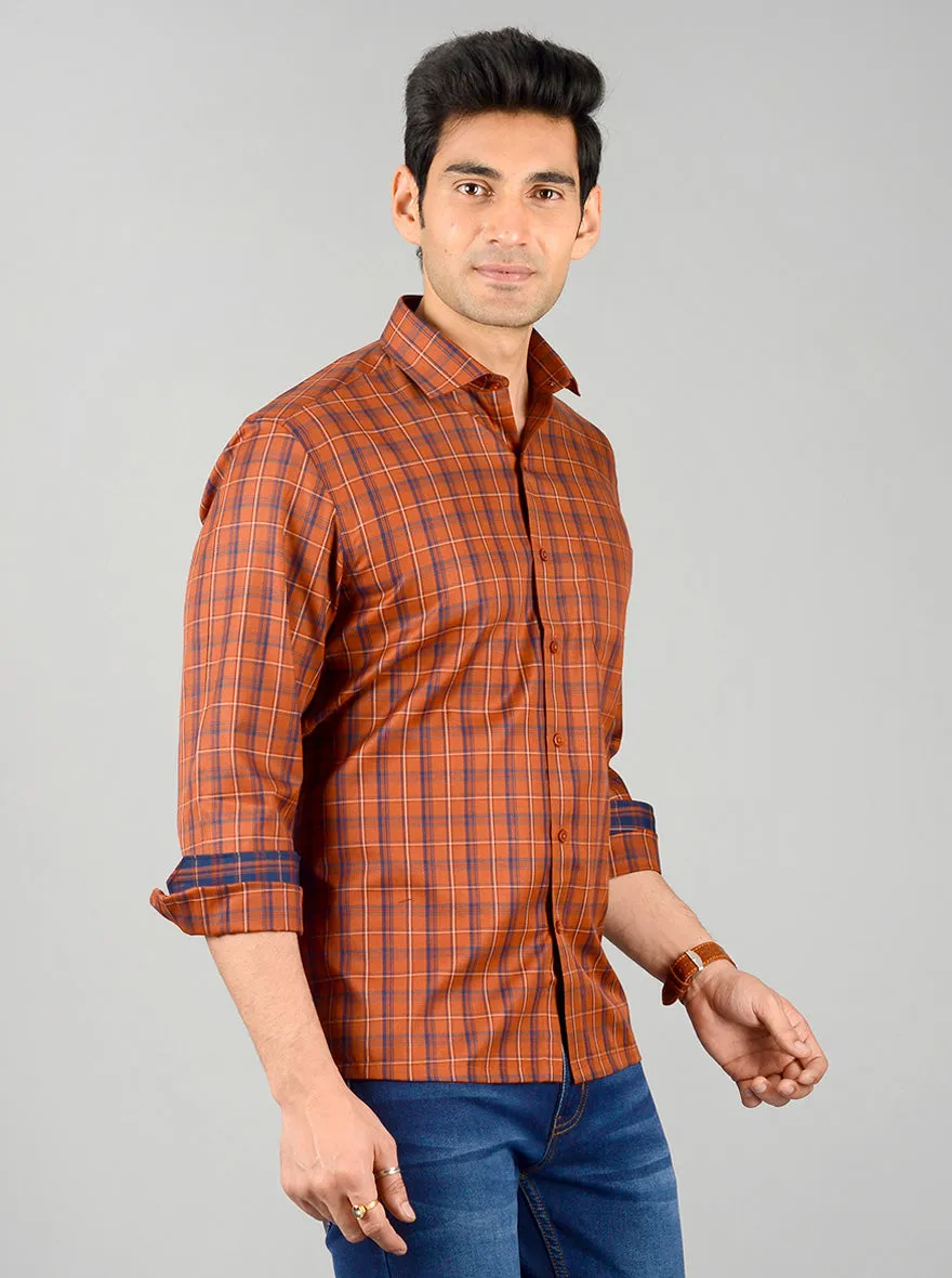 Brown & Blue Checked Regular Fit Formal Shirt | Greenfibre