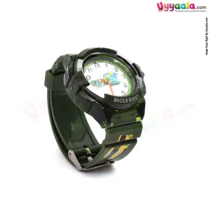 Cartoon analog watch for kids - green strap with cartoon print, 2   years