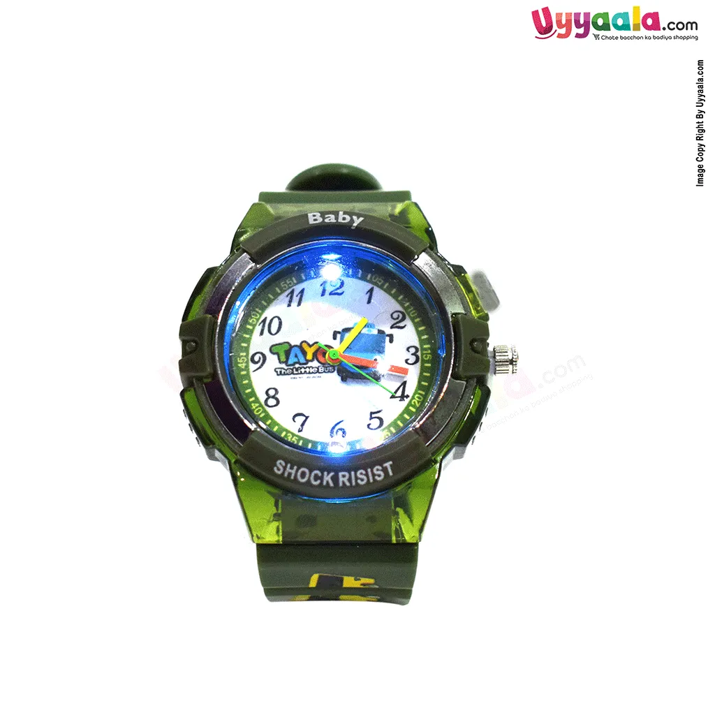 Cartoon analog watch for kids - green strap with cartoon print, 2   years