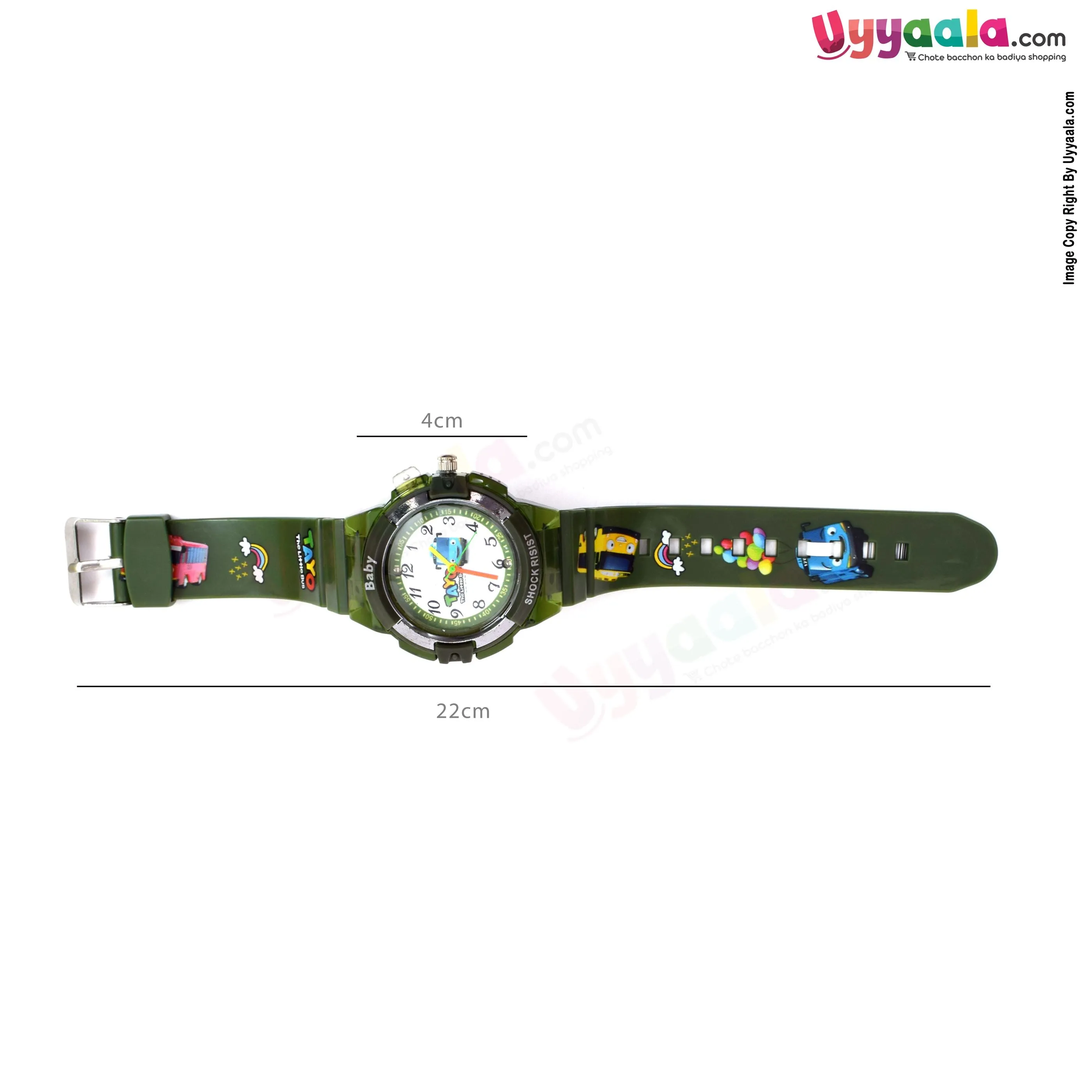 Cartoon analog watch for kids - green strap with cartoon print, 2   years