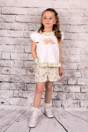 CLEARANCE DEAL - Beau KiD - Girls T-Shirt & Matching Mint Green Floral Shorts Set