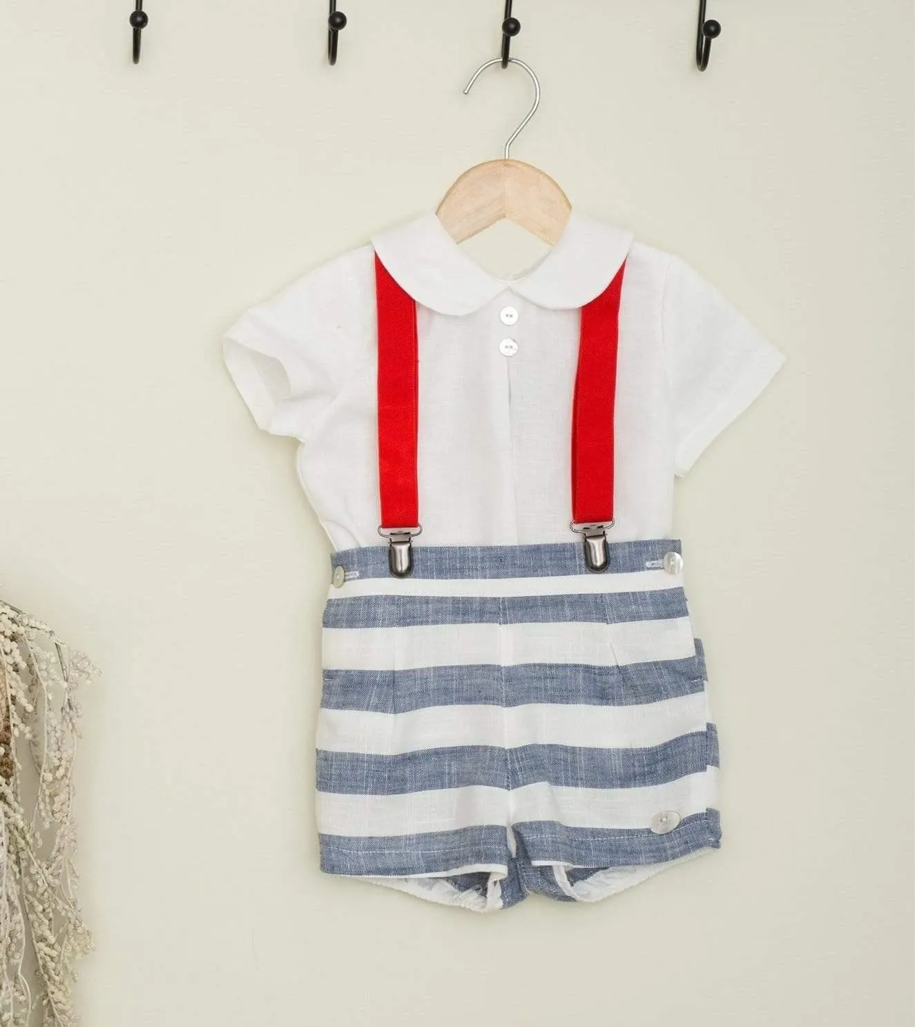 CLEARANCE SALE Basmarti - Baby Boys Stripe Shorts, Shirt & Braces Set