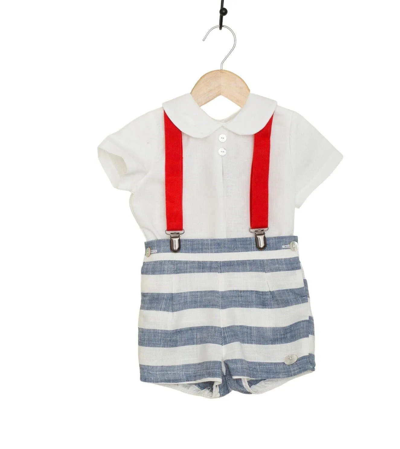 CLEARANCE SALE Basmarti - Baby Boys Stripe Shorts, Shirt & Braces Set