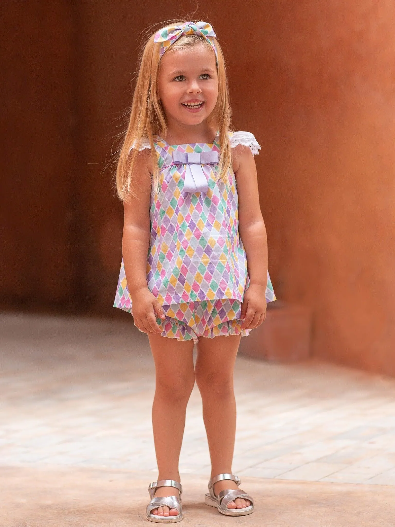 CLEARANCE SALE - Rochy SS24 - Baby Girls Diamond Multi Coloured Bloomer Set