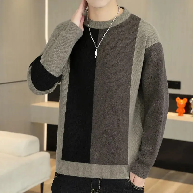 Color-block Crew Neck Warm Sweater Men