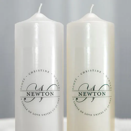 Family Circle Monogram Personalized Unity Candle Ivory