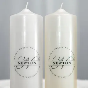 Family Circle Monogram Personalized Unity Candle Ivory