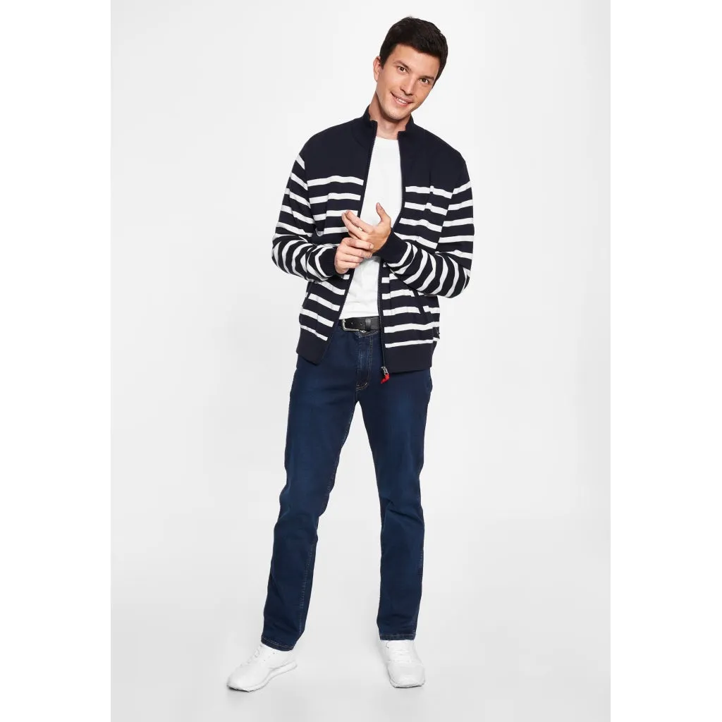 Haakon Striped Knit Cardigan - Windbreaker - Dark Navy/Pearl