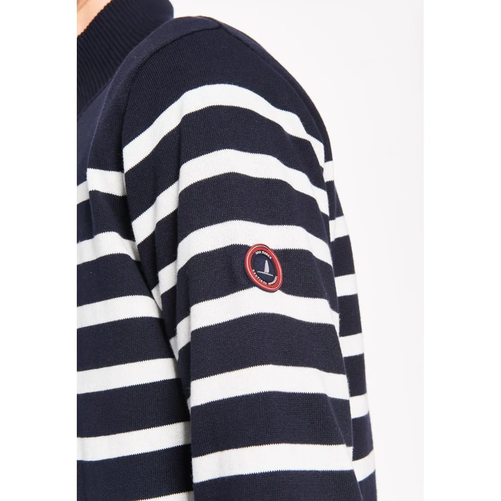 Haakon Striped Knit Cardigan - Windbreaker - Dark Navy/Pearl