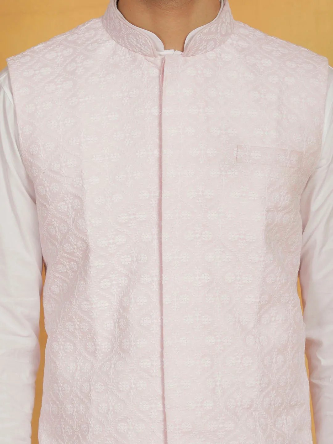 Jashvi Men's Pink Cotton Nehru Jacket