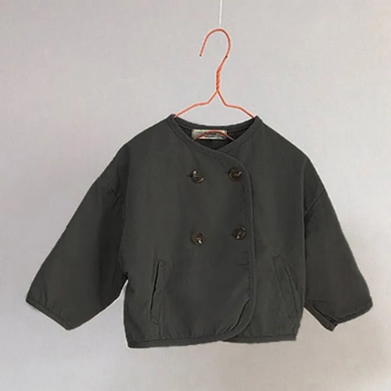 Kids' Beige and Black Double Button Jacket with Pockets