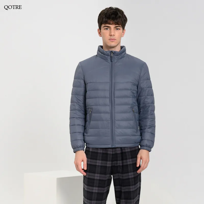 Lightweight Cropped Zippered Pocket Stand-Up Collar Down Jacket