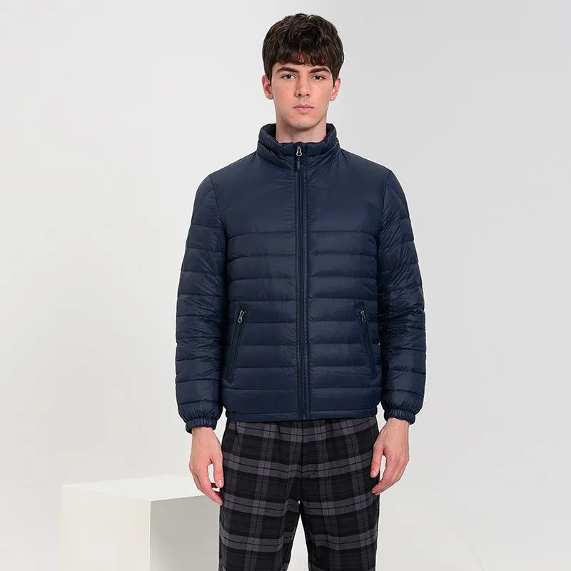 Lightweight Cropped Zippered Pocket Stand-Up Collar Down Jacket