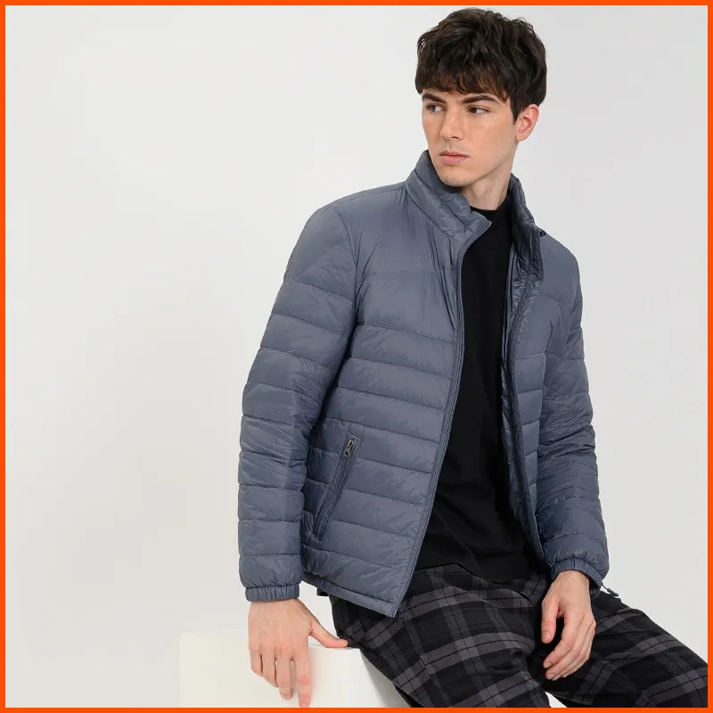 Lightweight Cropped Zippered Pocket Stand-Up Collar Down Jacket