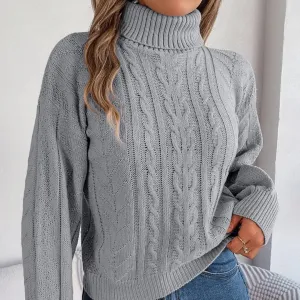 Loose High Collar Twist Long Sleeve Knitted Pullover Sweater