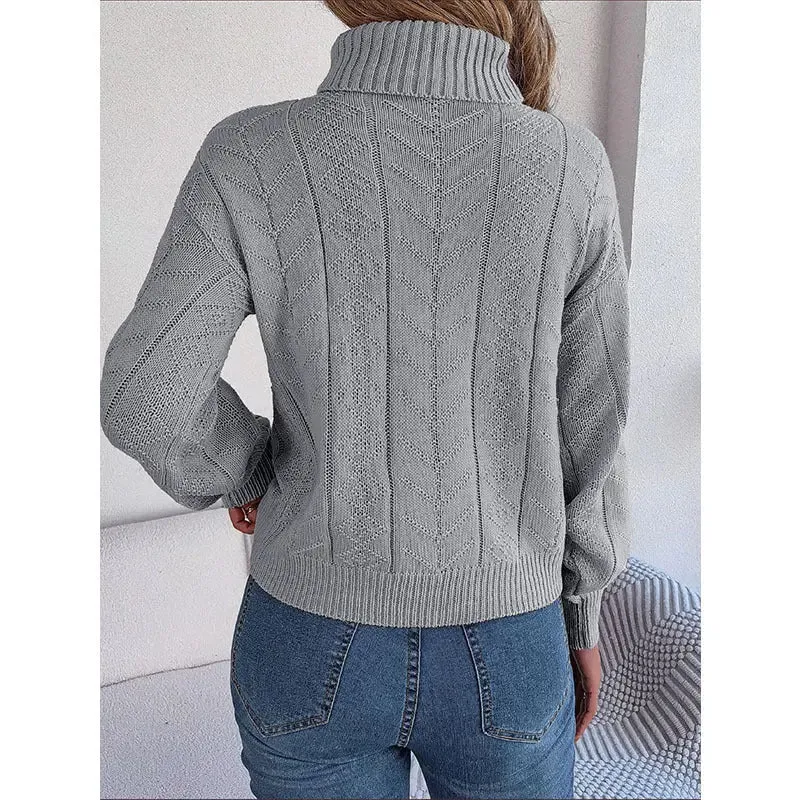 Loose High Collar Twist Long Sleeve Knitted Pullover Sweater