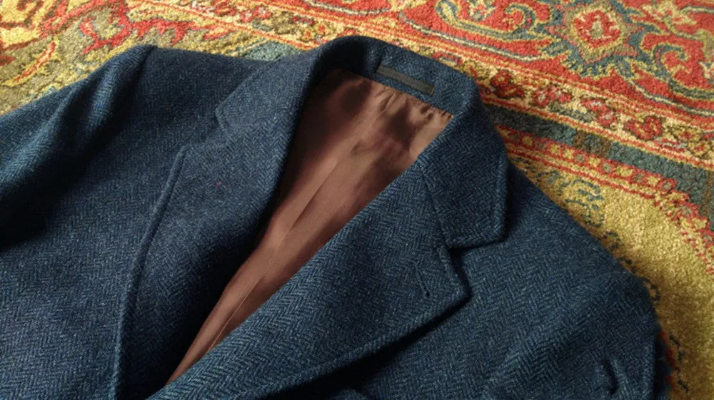 Men's Herringbone Tweed Suit Jacket Blue