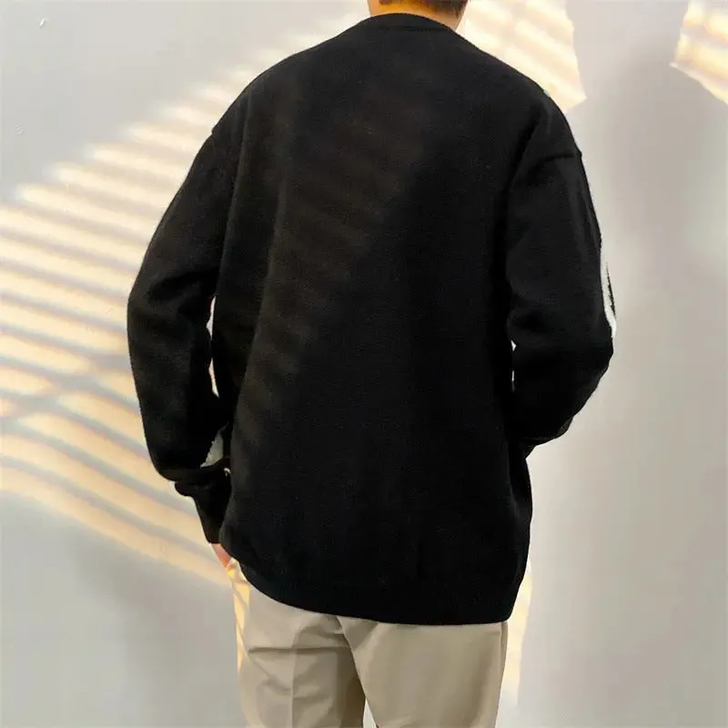 Men's Japanese Vintage Contrast Casual Versatile Round Neck Sweater