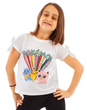 Pokemon Pikachu and Characters Girl's T-Shirt - White