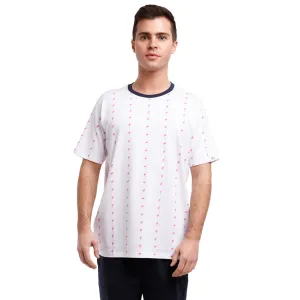 Printed Stretch Short Sleeve Crew Neck Tee | Pink Flamingo Stripes