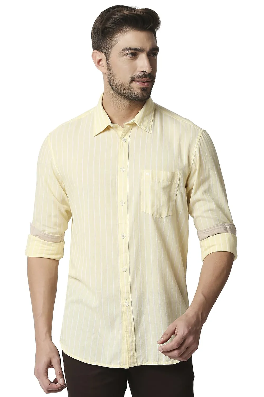 Slim Fit Cotton Linen Stripe Shirt