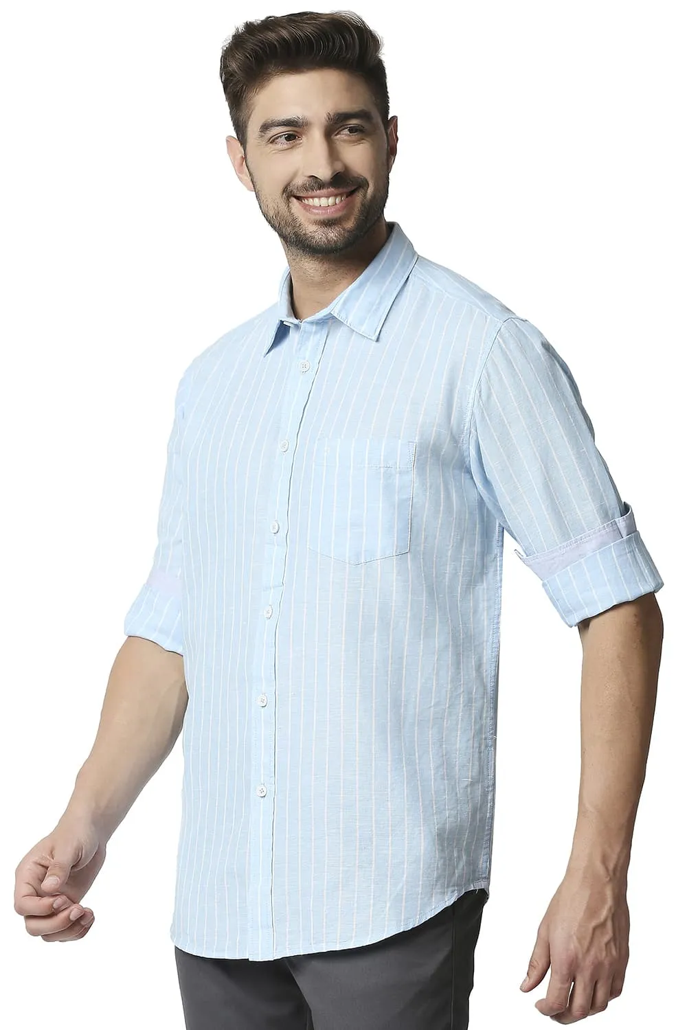 Slim Fit Cotton Linen Stripe Shirt