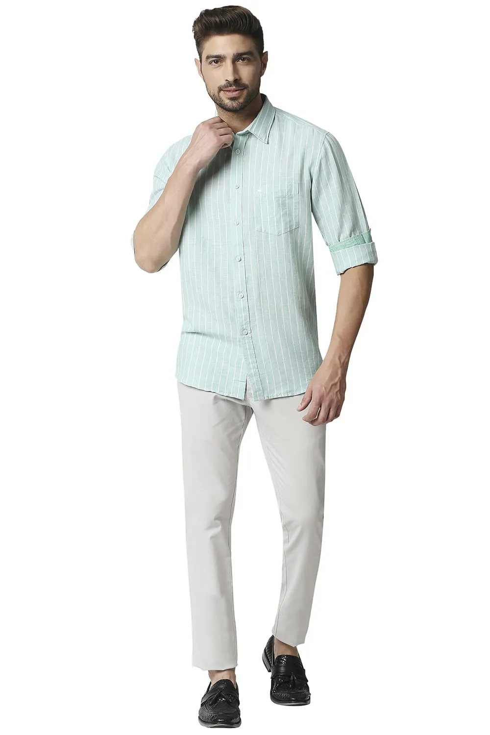 Slim Fit Cotton Linen Stripe Shirt