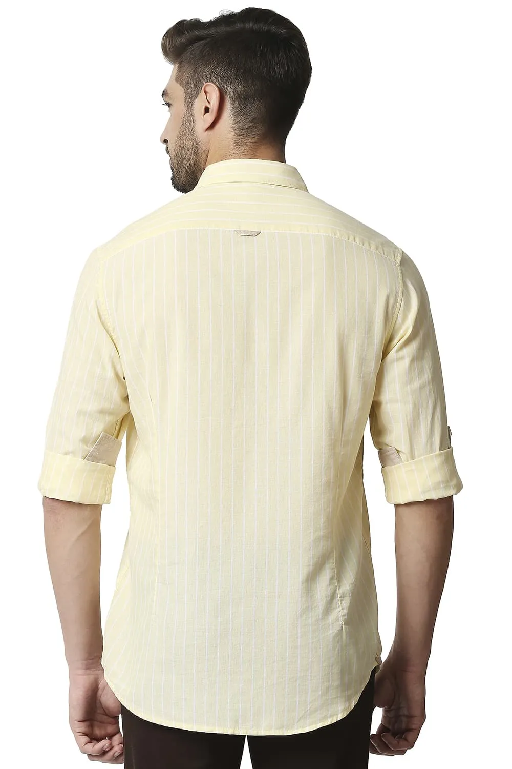 Slim Fit Cotton Linen Stripe Shirt