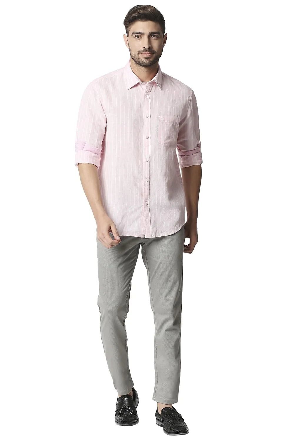 Slim Fit Cotton Linen Stripe Shirt