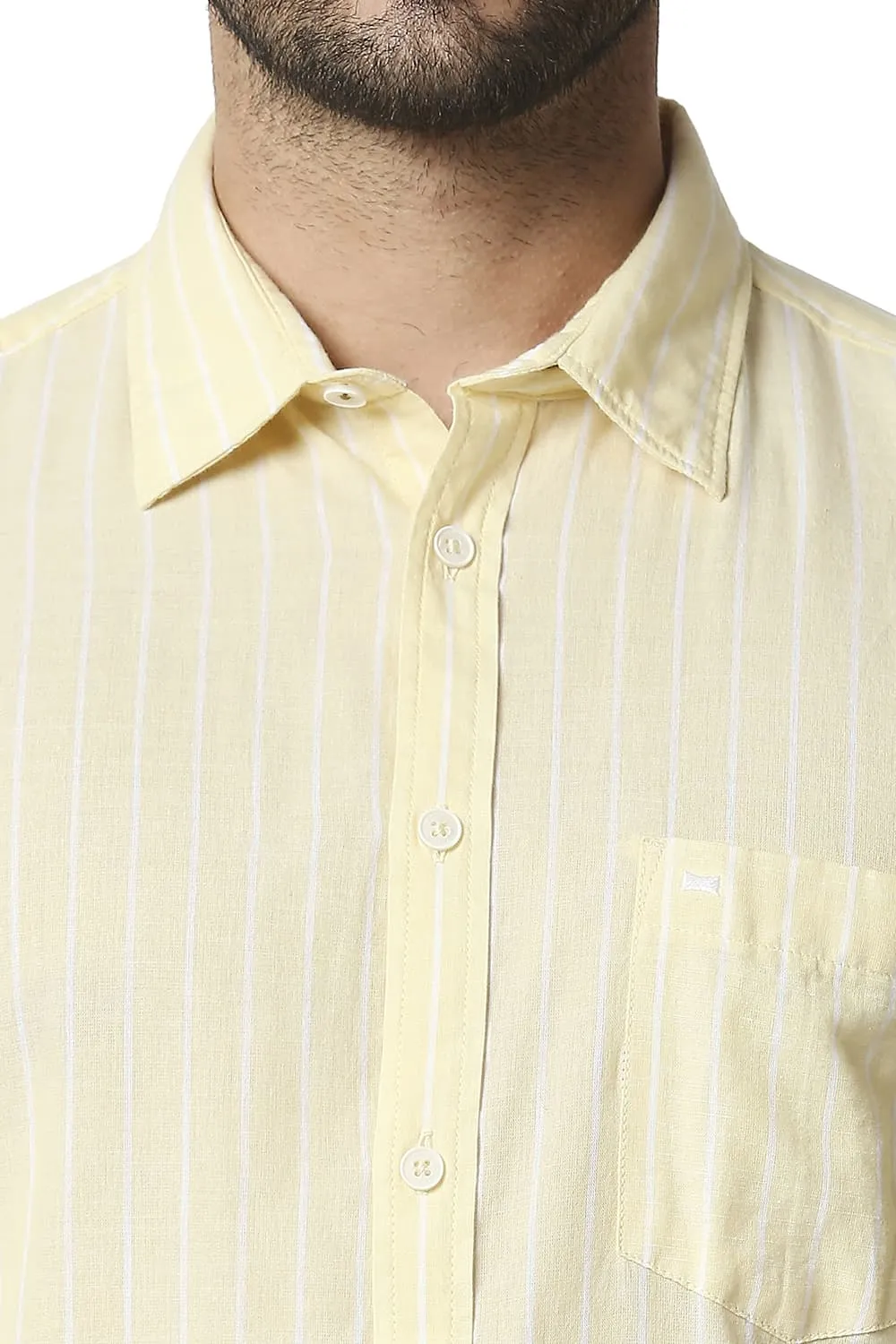 Slim Fit Cotton Linen Stripe Shirt