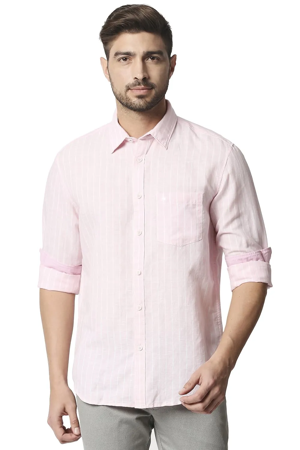 Slim Fit Cotton Linen Stripe Shirt