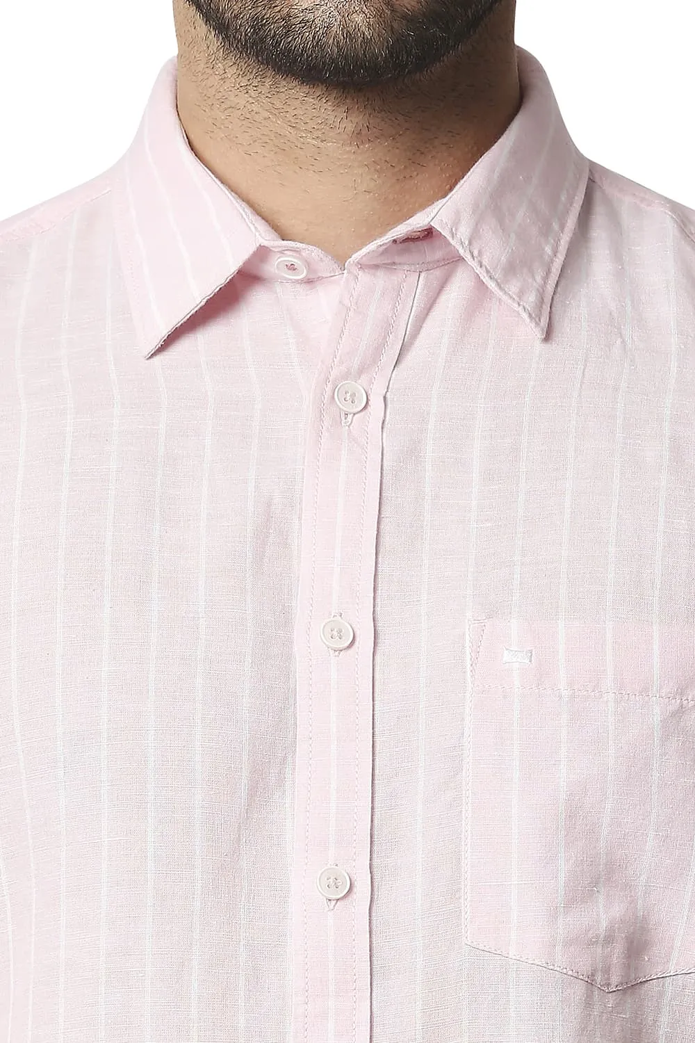 Slim Fit Cotton Linen Stripe Shirt