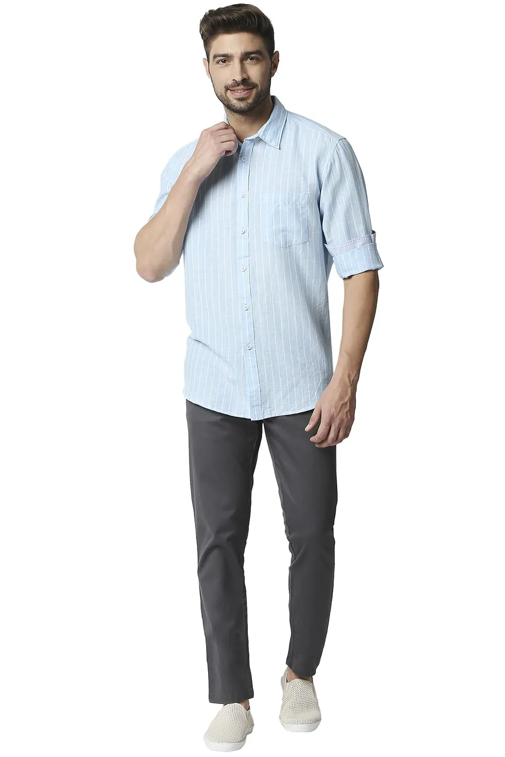 Slim Fit Cotton Linen Stripe Shirt