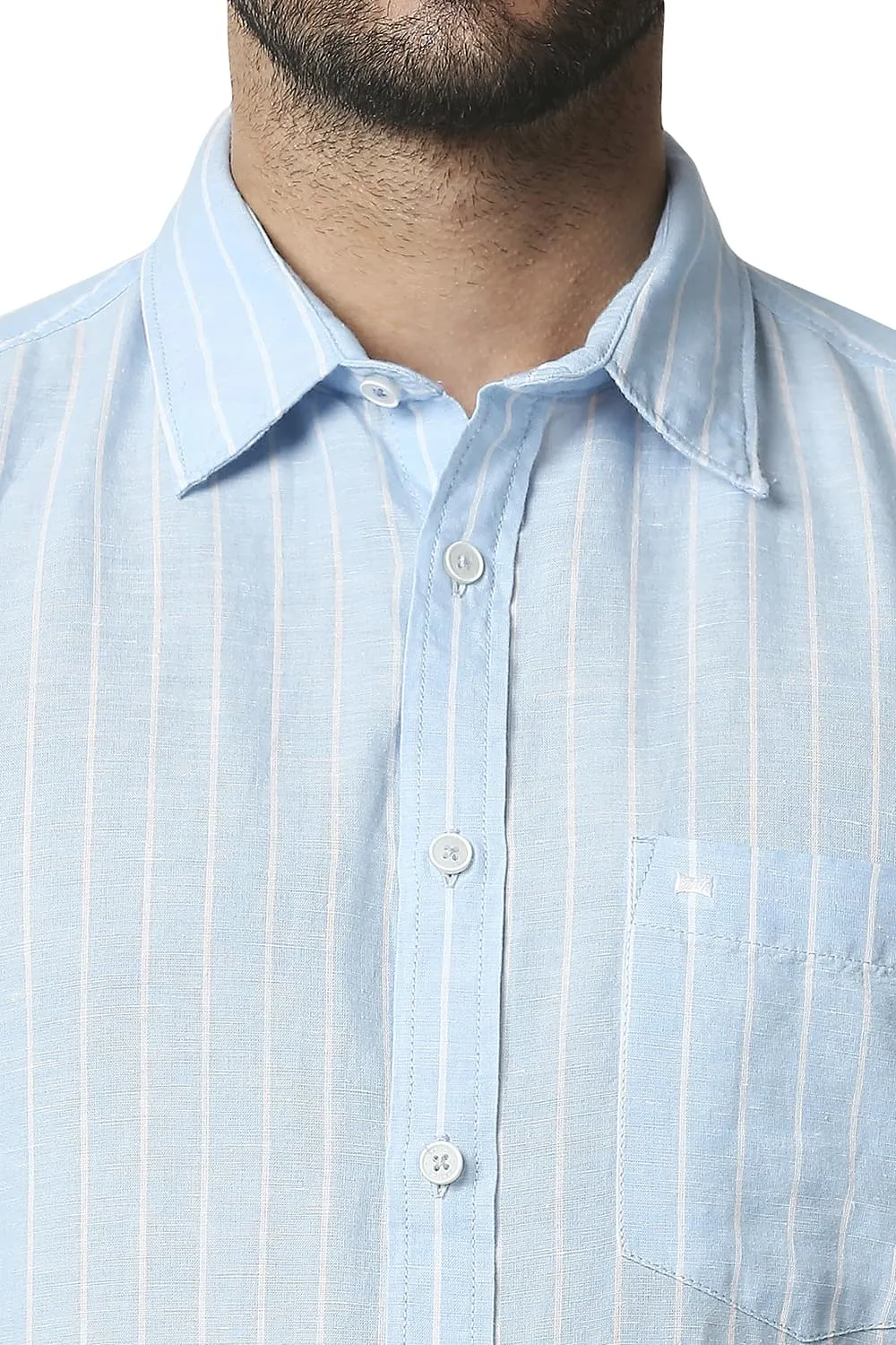 Slim Fit Cotton Linen Stripe Shirt