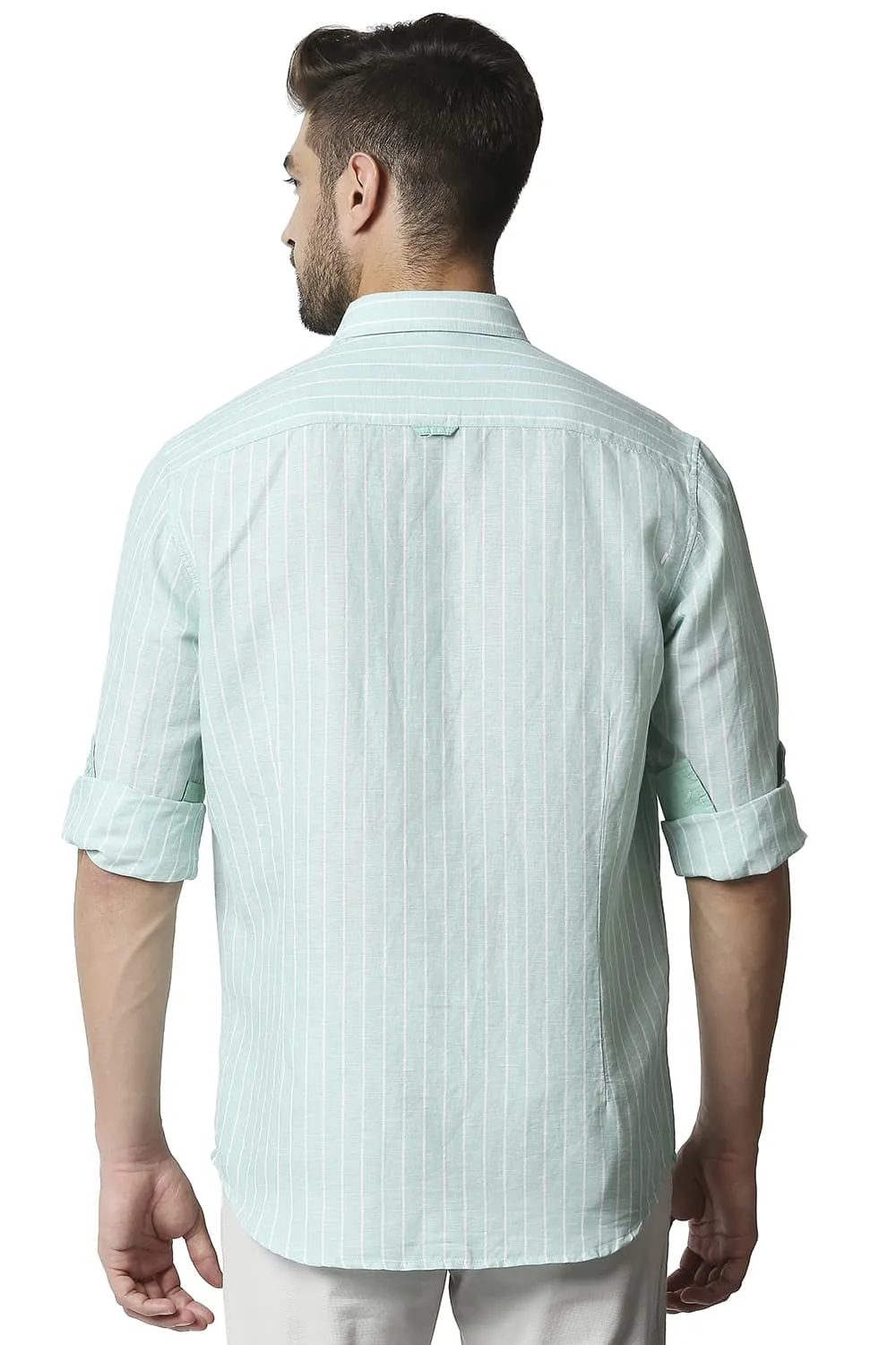 Slim Fit Cotton Linen Stripe Shirt