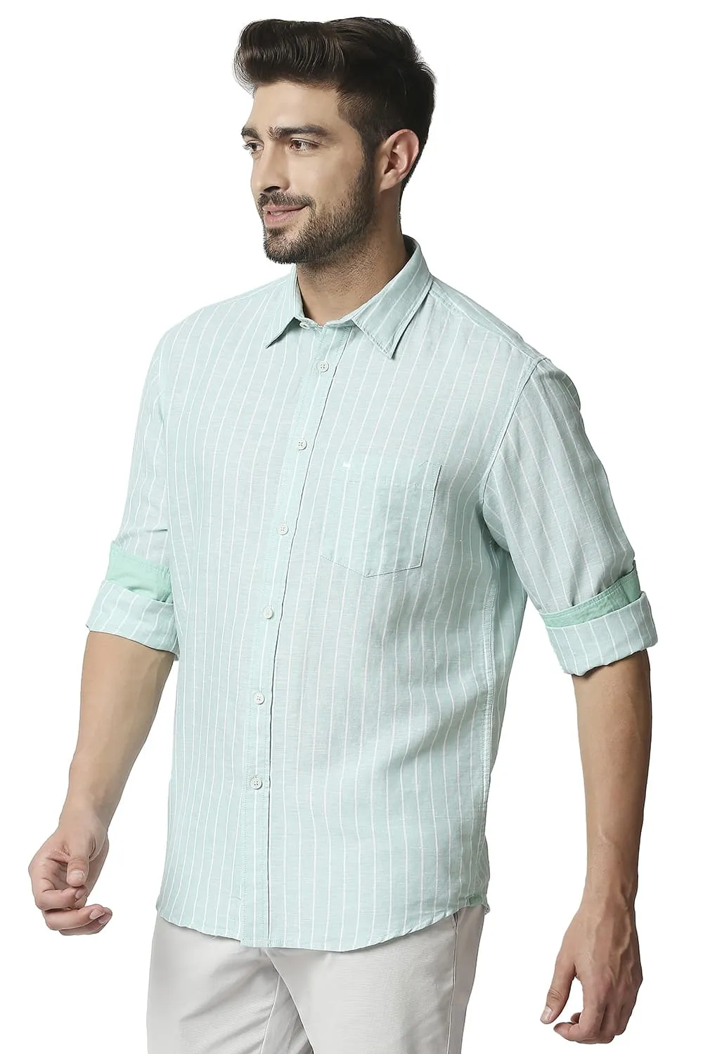 Slim Fit Cotton Linen Stripe Shirt