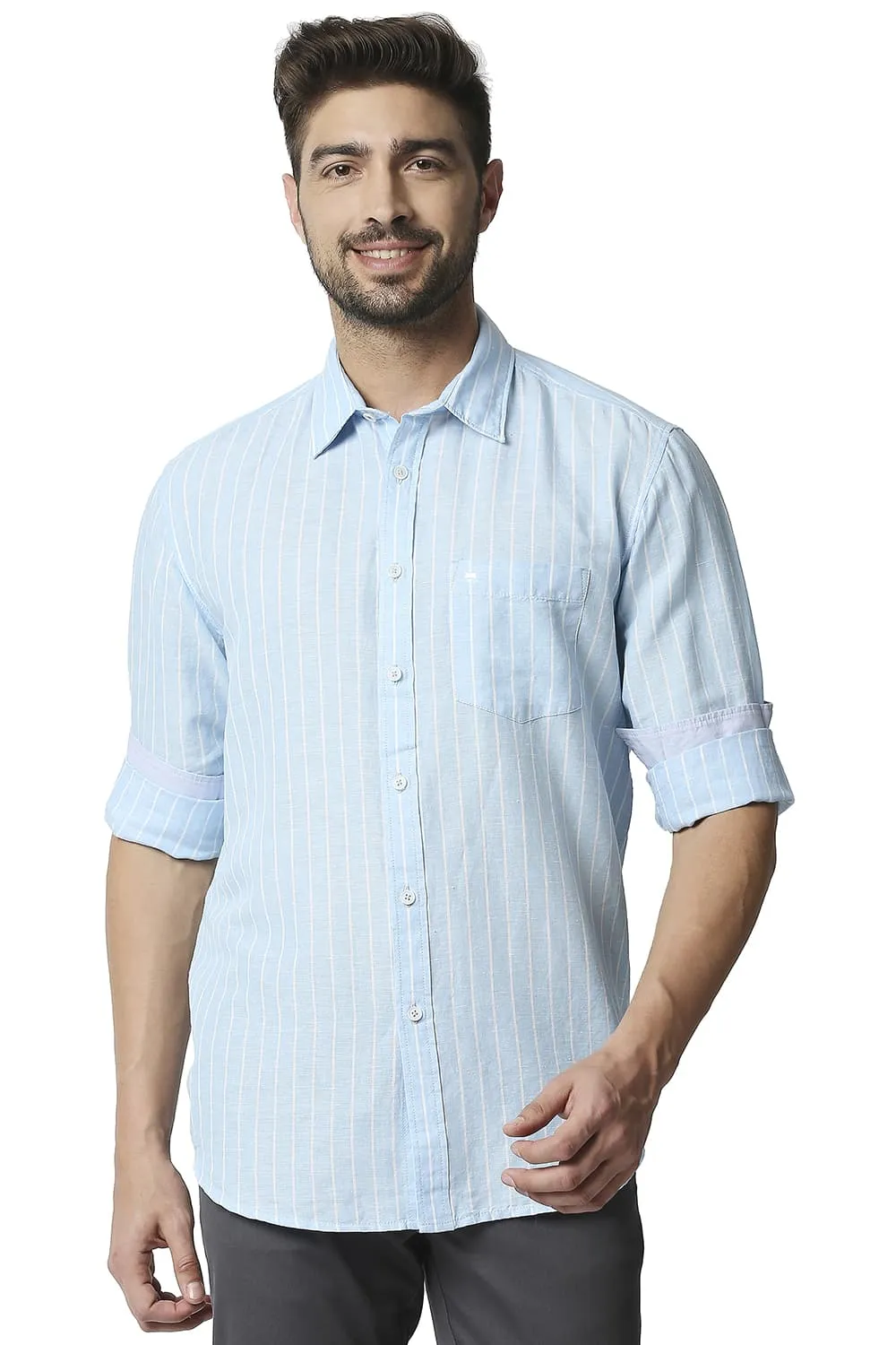 Slim Fit Cotton Linen Stripe Shirt