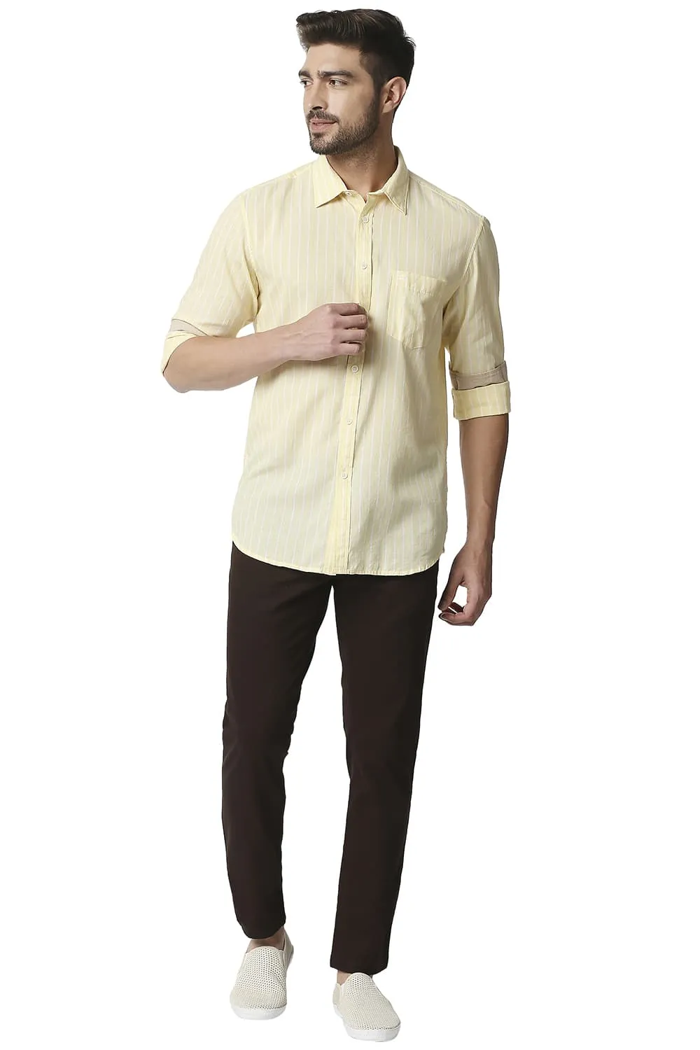 Slim Fit Cotton Linen Stripe Shirt