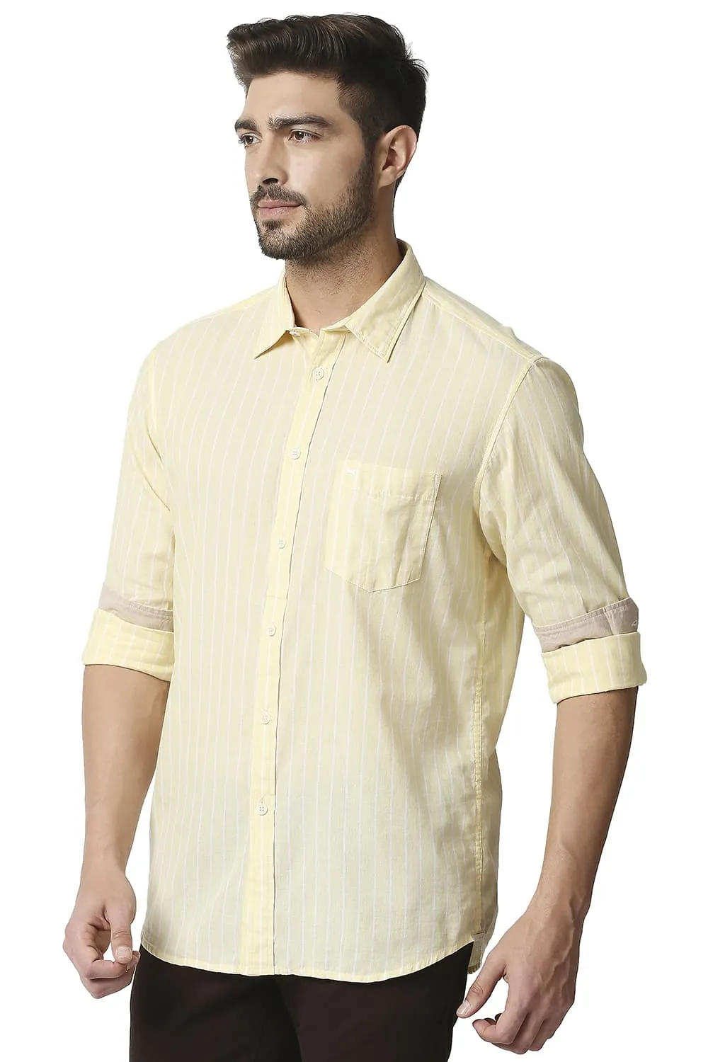 Slim Fit Cotton Linen Stripe Shirt