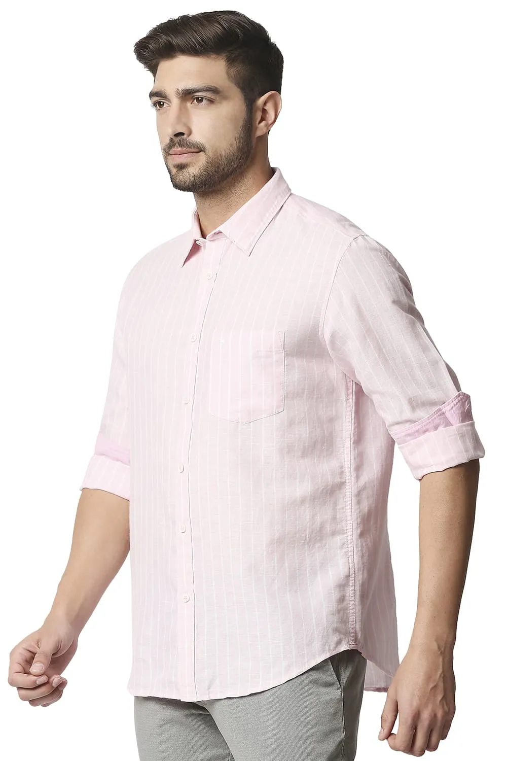 Slim Fit Cotton Linen Stripe Shirt