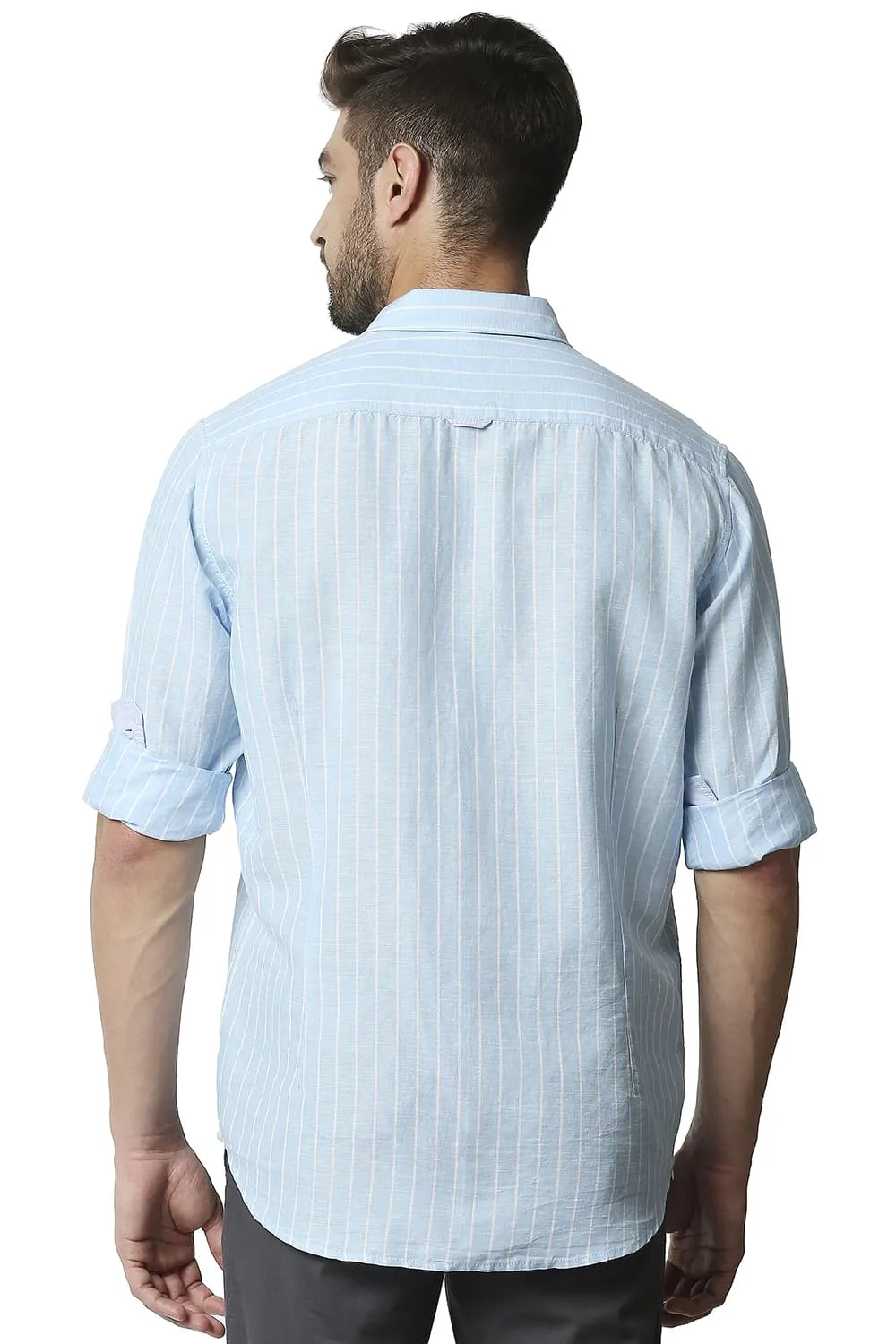 Slim Fit Cotton Linen Stripe Shirt